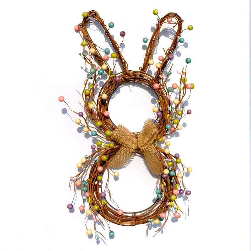 idyllic Easter Bunny Spring Wreath Blossom Rabbit Garland with Pastel Berries Artificial Floral Wreaths for Front Door Decor - Image 1